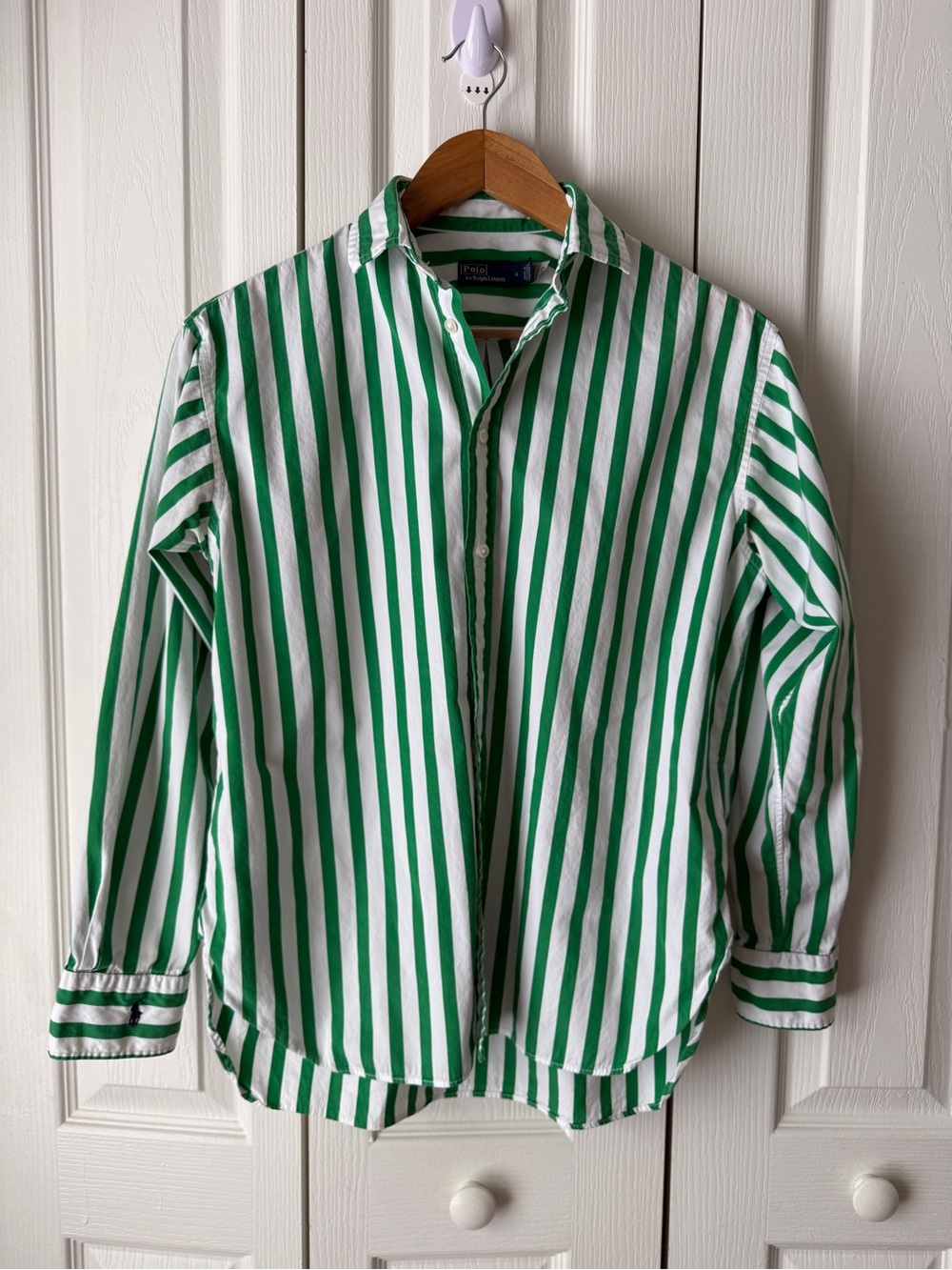 Polo by Ralph Lauren Green & White Vertical Stripe Button-Down Shirt